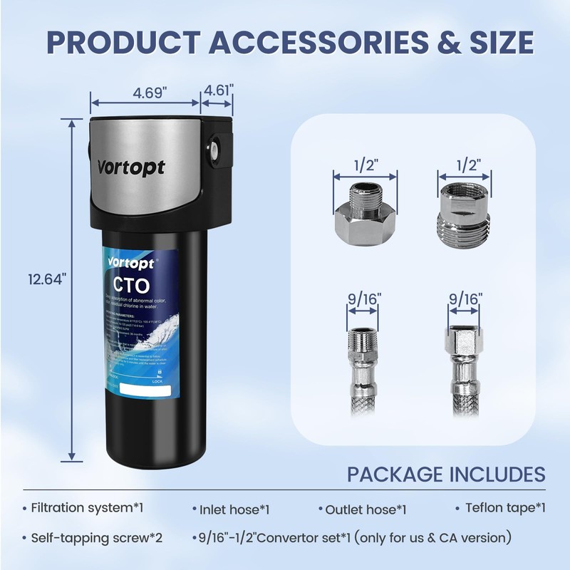 Vortopt Q7 Under Sink Water Filter System,Reduces Chlorine,Lead,Bad Taste &