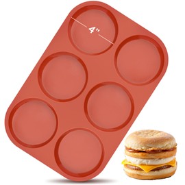 JOERSH Silicone Egg Mold Non-Stick 4 Inch Jumbo Size Muffin Top Pan, Large Round Silicone Molds for Baking Hamburger Bun, Egg Bites, Breakfast Sandwiches, Pancakes
