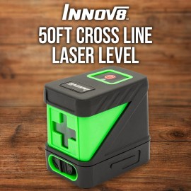 BudK 50ft Cross Line Laser Level, Precision Measuring, Unique Laser Scale Projection
