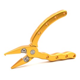 CRAZY SHARK Portable Mini Aluminum Flying Fishing Pliers for Cutting Braid Line Remove Hooks with Sheath and Lanyard 4.5in Gold