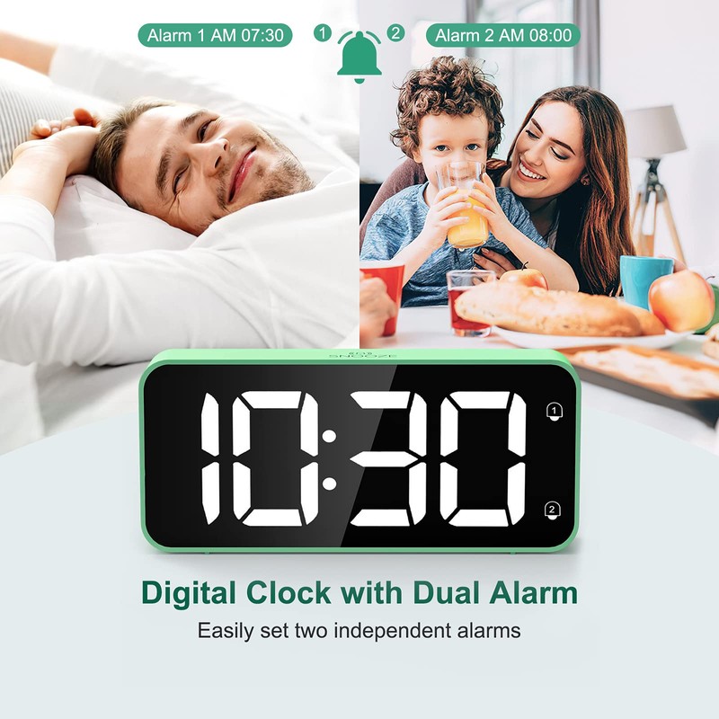 HERMIC Digital Alarm Clock Bedside Mains Powered Large Digital Led