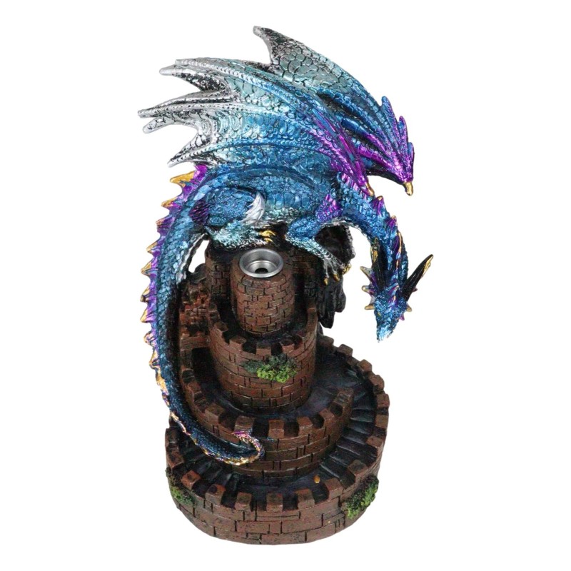 Metallic Blue Dragon On Spiral Steps Castle Tower Backflow Incense