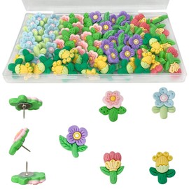 YDDXAQHB 60pcs Flower Push Pins, Cute Decorative Thumb Tacks for Cork Board Bulletin Board Photo Wall Map Feature Wall Office Or Home Or School Supply