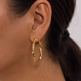 PURELEI® Ke Kai Earrings (Gold, Silver, Rose Gold), Waterproof Earrings for Women, Twisted Hoop Earrings Made of Stainless Steel, Gift for Women, 42 mm Diameter, Stainless Steel, No Gemstone