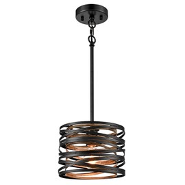 SHAWNKEY Industrial 1-Light Black Pendant Light with Wood Grain Finish