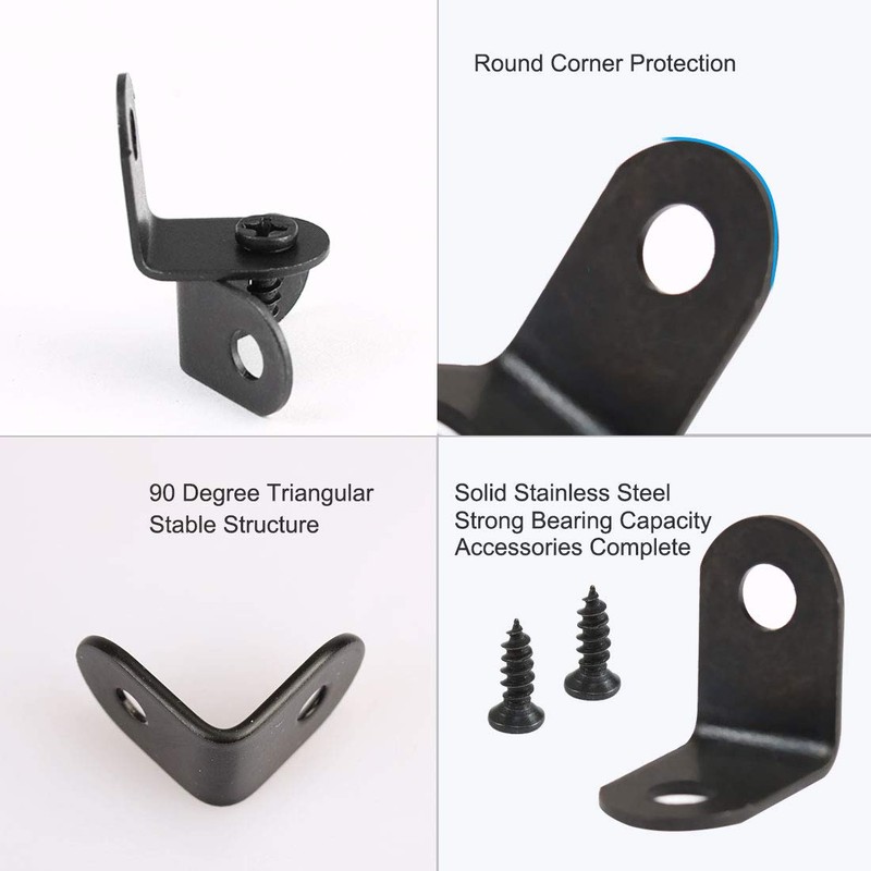 sourcing map 12pcs Angle Bracket Metal 12x12mm Black Corner Brace