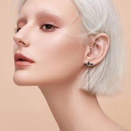 Bat Earrings 925 Sterling Silver Black Bat Thread Earrings Gothic Jewellery for Women, Silver, No Gemstone