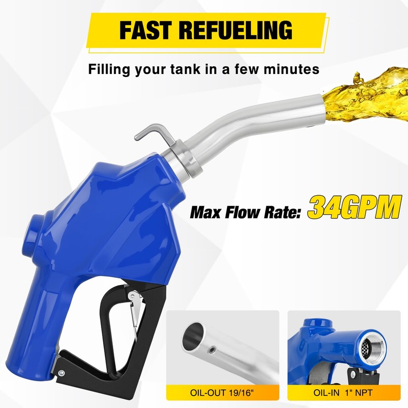 Nilight 1" NPT Fuel Nozzle with Fuel Hose Swivel, High