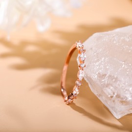 SHINYSO 14K Gold Plated Wedding Band for Women Thin Stacking Ring Half Cubic Zirconia Eternity Engagement Ring Size 4-10, 9, Metal, Cubic Zirconia