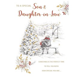 Piccadilly Greetings Christmas Card To a Special Son & Daughter In Law Forest Cuddle - 9 x 6 inches