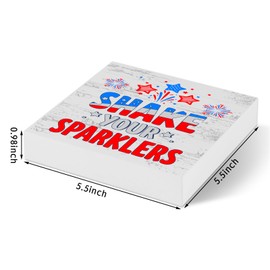 Happy 4th of July Decor Patriotic Desk Sign Shake Your Sparklers Wooden Desk Decoration for Independence Day Rustic Retro July 4th American Flag Wood Block Sign Table Decorations