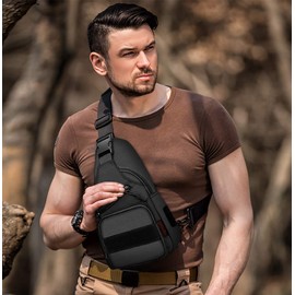 FANDARE Tactical Shoulder Bag, Men's Chest Bag, Shoulder Bag, Backpack with USB Sling Backpack, Military Sports Bag for Hiking, Adventure, Sports, Travel and Jogging, black, Unique