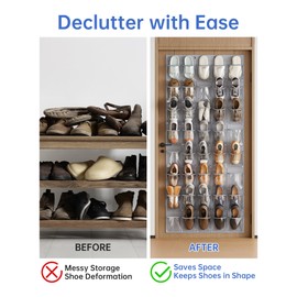 NiHome Over the Door Shoe Organizer with 40 Clear Pockets, Hanging Closet Storage Rack for 20+ Pairs of Shoes, Waterproof PVC Space-Saving Holder for Bathroom, Dorm, Entryway, Laundry, Kids’ Room