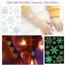 Glow in the Dark Snowflake Temporary Tattoos, 4 Sheets, Body Face Decorations for Winter Christmas Holiday Party