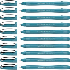 Schneider Slider Memo XB Ballpoint Pen (Colour Edition with Cap, Line Width: XB) Pack of 10, Case Colour: Teal, Ink Colour: Blue