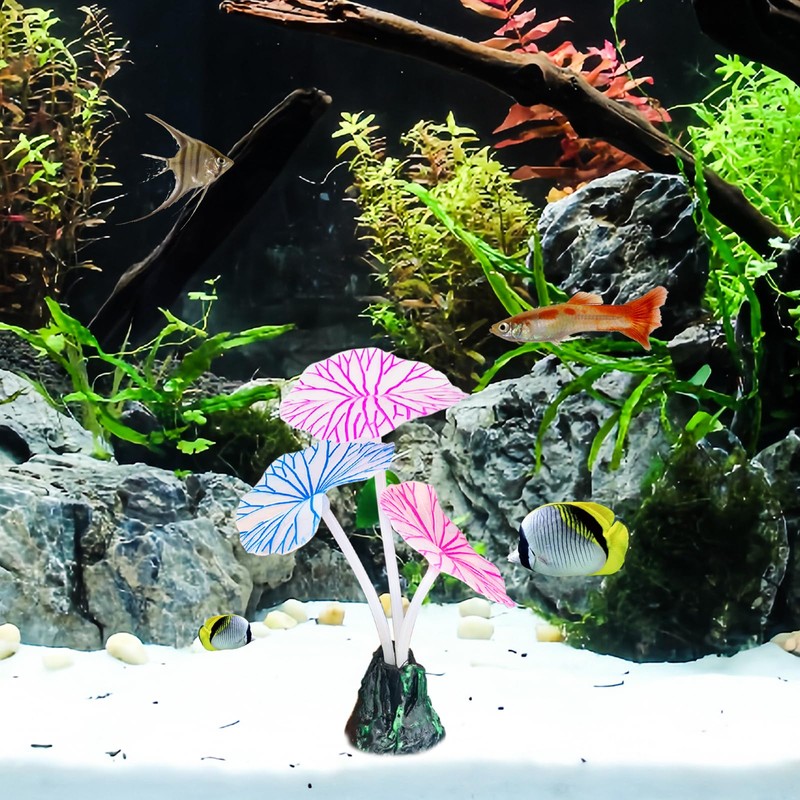 WishLotus Glowing Effect Fish Tank Decorations, Silicone Lotus Leaf Aquarium