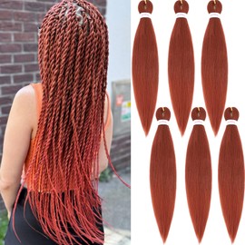 26 Inch Ginger Braiding Hair Pre Stretched Hot Water Setting Prestretched Braiding Hair 6 Packs Copper Red Braiding Hair Extensions for Women(Ginger, 26 Inch (Pack of 6))