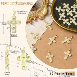 Ipotkitt 10Pcs Real 16K Gold Plated Cross Brass Micro Pave Cubic Zirconia Charm Pendants Jesus Ornaments for DIY Jewelry Making - 27x18.5mm(Clear)