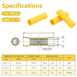 PRECIHW Yellow Butt Connectors Crimp 100pcs AWG12-10 Butt Connector, Insulated Splice Terminals Electrical Wire Crimp Connectors, PVC Butt Splice Wire Connectors (12-10 Gauge)