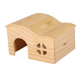 Large Natural Wooden Hamster Hideout House - Chew-Resistant Pet Toy Shelter for Syrian Hamsters, Gerbils, and Small Animals - 21x15.5x13cm Bamboo and Pine Wood Construction