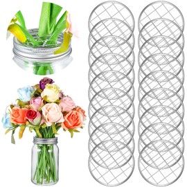 Mason Jar Holder Lid Insert Metal Flower Lid Insert Flower Organizer Lid Insert with Square Grids for Regular Mouth Mason Canning Jars (18)
