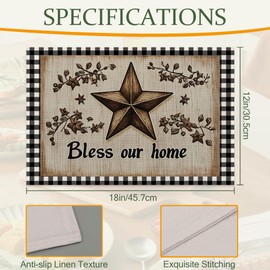 Table Placemats Set of 6,Wood Star Cloth Placemats,Rustic Farmhouse Heat-Resistant Table Mats for Kitchen Dining Room Decoration,Non-Slip Fabric Place Mats 11.8x17.7 Inch