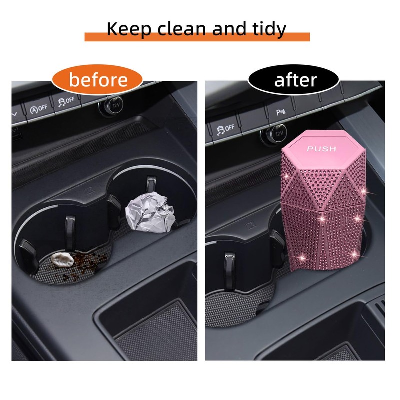 NBTEPEM Bling Car Trash Can with Lid, Bling Car Accessories