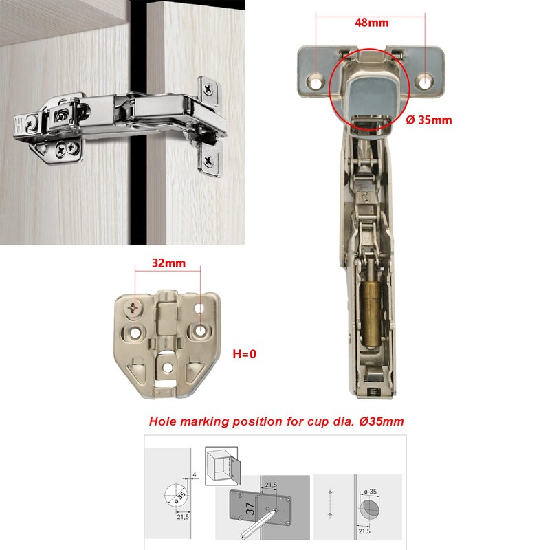 LOOTICH Clip-on 165 Degree Corner Stop Soft Close Hinges 35
