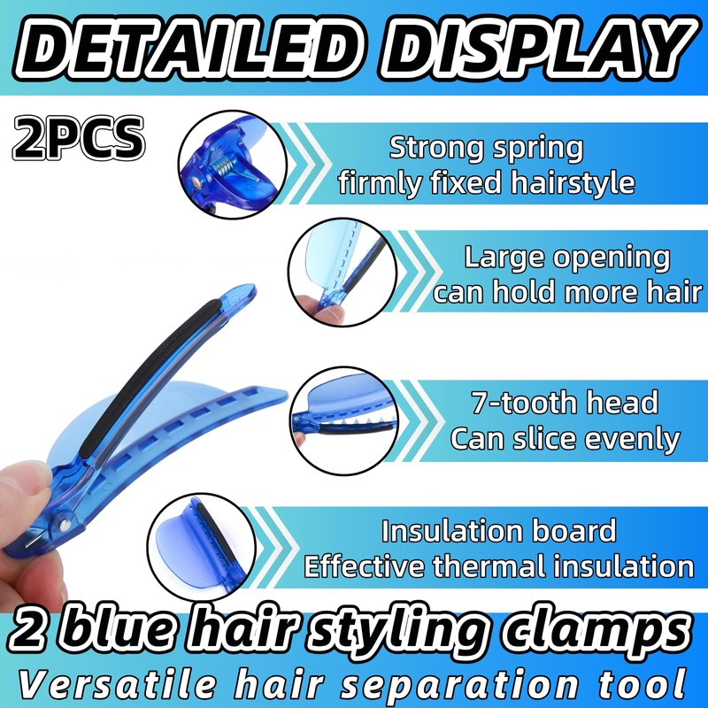 Heat Insulation Sectioning Clips, 2PCS Blue Hair Styling Clips -