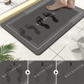 Diatomaceous earth bath mat Rubber Non Slip Shower mat Quick Dry Super Absorbent Bathtub mat Bath Stone Mat - Thin Bath Mats for Bathroom Floor, Tub and Fit Under Door, 19.6" x 31.4" Rectangle