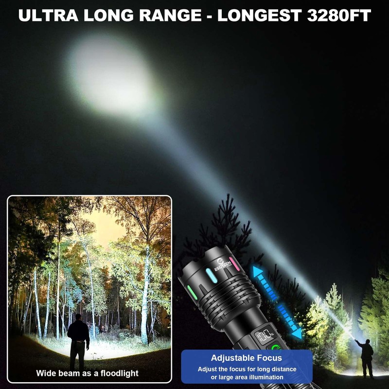 Esgreen Rechargeable Flashlights High Lumens 2000 Single 2 Modes, Super