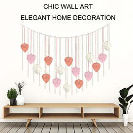 YICUCI Macrame Wall Hanging Large Boho Wall Decor Woven Boho Wall Tapestry Room Decor Modern Wall Decor Handmade Boho Tapestry Leaf Feather Boho Wall Art Decorations Pink