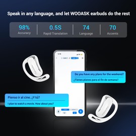 Wooask AI Translation Earbuds Real Time, 144 Language Translator Earbuds Open Ear Design 3-in-1 AI Translation Earbuds Real Time F56 White (No Offline Package) (No Offline Package)