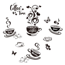 SUPERDANT 10PCS Coffee Time Decals Wall Stickers Decor Vinyl Wall Decor Stickers DIY Saying Wall Art Kitchen Wall Decals Sticker Decor for Kitchen Coffee Bar Decor