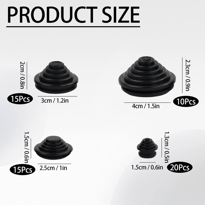 Duronge Pack of 60 Cable Grommets, 10 mm/20 mm/25 mm/30