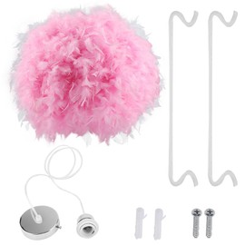 Feather Pendant Droplight Hanging Lamp for Living Room Exhibition Hall (Pink, S) 110-240V