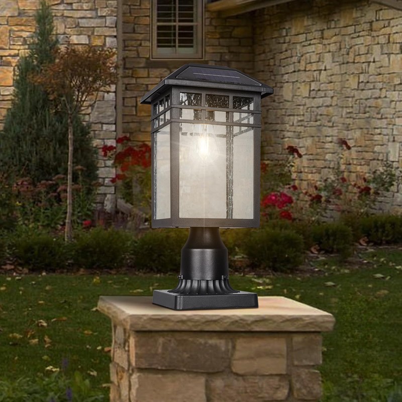 Diyel Solar Outdoor Post Light Fixture, Modern Exterior Pillar Lantern