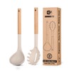 Silicone Pasta Fork and Ladle Spoon Set with Wooden Handle,