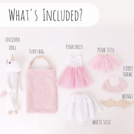 Perfectto Design Ballerina Unicorn Doll Stuffed Animal for Girls - Plush Toy Doll Set, Bag, Tutu Cloths, Wings - Play Set for 3 4 5 Year Old Girl Gift for Little Girl, Birthday, Christmas Age 3-9