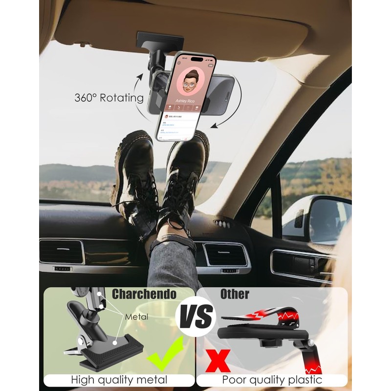 Charchendo Car Sun Visor Short Metal Arm Phone/GoPro Mount 4-7"