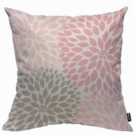 Mugod Pink and Grey Flowers Cushion Cover Throw Pillow Covers Gray Dahlia Floral Nursery Abstract Lovely Pillow Case for Men Women Decorative Home Sofa Chair Couch 45x45cm/18x18 Inch