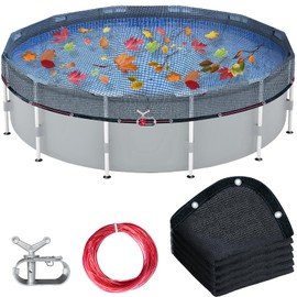 18FT Round Pool Leaf Net Cover for Above Ground Pool Autumn Mesh Pool Net Covers with Metal Cable Winch for Leaves Branches Protection