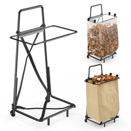 Wheeled Trash Bag Holder - Adjustable Frame for 33-50 Gallon Plastic & 30 Gallon Paper Bags - Durable Metal Outdoor Leaf & Garbage Bag Stand - Yard, Lawn Cleanup, Gardening, Camping & Parties