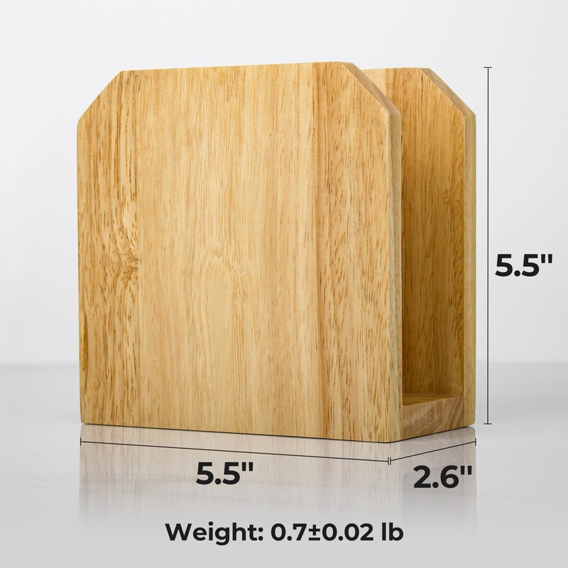 Farmhouse Napkin Holder, Solid Rubberwood Vertical Stand, Sturdy Kitchen &