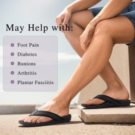 MEGNYA Mens Arch Support Orthotic Toe Post, Lightweight Outdoor House Flip flops for Foot Pain Recovery, Durable Casual Flip-Flops for Vacation Beach Black Size 8