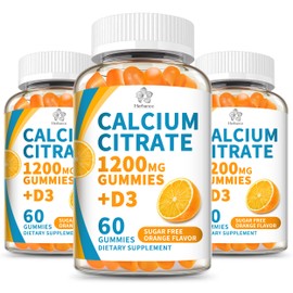 (3 Pack) Calcium Citrate 1200 mg Gummies with Vitamin D3, High Absorption Calcium Supplements for Women & Men, Sugar Free, Non-GMO, Gluten Free, Supports Muscle & Immune - Orange Flavor