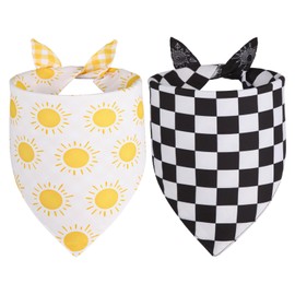 Agroon Summer Dog Bandanas Yellow Black Small 2PCS, Spring Scarf, Durable Triangle Reversible Bibs Handkerchief for Puppy Pet