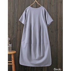 Tebreux Women's Linen Midi Dress Oversized Short Sleeve Sundress Baggy Tunic Dresses with Pockets Natural Linen XL