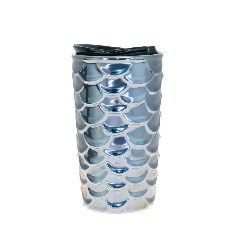 Starbucks Anniversary Silver Scales Siren Relief Ceramic Tumbler Traveler 10oz