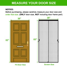 Fiberglass Magnetic Screen Door Fits Door Size 36 x 82, Screen Size 38"x 83", Door Screen Magnetic Closure Heavy Duty, Mesh Screen Doors Magnets for Patio Front Back Single Door (Black)